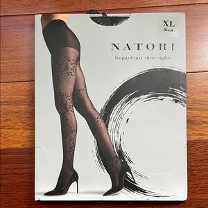 Natori Legwear Black Leopard Mix Sheer Tights Size XL